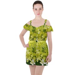 Elegant Chartreuse Green Limelight Hydrangea Macro Ruffle Cut Out Chiffon Playsuit by myrubiogarden