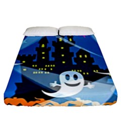 Halloween Ghosts Haunted House Fitted Sheet (queen Size) by Wegoenart