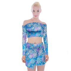 Snowflake Background Blue Purple Off Shoulder Top With Mini Skirt Set by Wegoenart
