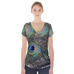 Peacock Tail Feathers Short Sleeve Front Detail Top by Wegoenart