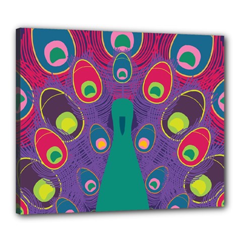 Peacock Bird Animal Feathers Canvas 24  X 20  (stretched) by Wegoenart