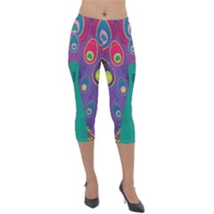 Peacock Bird Animal Feathers Lightweight Velour Capri Leggings  by Wegoenart