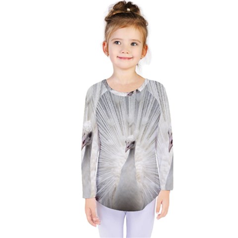 Peacock White Bird Nature Kids  Long Sleeve Tee by Wegoenart