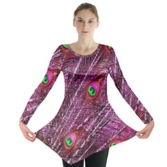 Peacock Feathers Color Plumage Long Sleeve Tunic  by Wegoenart