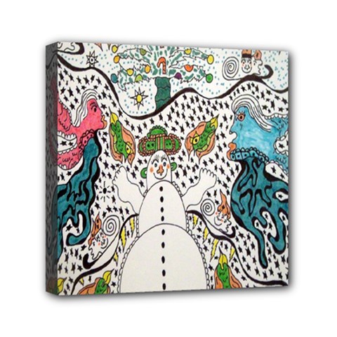 Happysnowman Mini Canvas 6  X 6  (stretched) by chellerayartisans