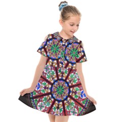 Church Window Window Rosette Kids  Short Sleeve Shirt Dress by Wegoenart