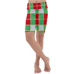 Christmas Fabric Textile Red Green Kids  Lightweight Velour Cropped Yoga Leggings by Wegoenart
