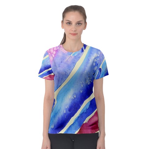 Painting Abstract Blue Pink Spots Women s Sport Mesh Tee by Wegoenart