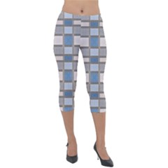 Abstract Seamless Fabric Blue Lightweight Velour Capri Leggings  by Wegoenart