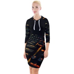 Keyboard Led Technology Quarter Sleeve Hood Bodycon Dress by Wegoenart