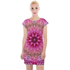 Flower Mandala Art Pink Abstract Cap Sleeve Bodycon Dress by Wegoenart