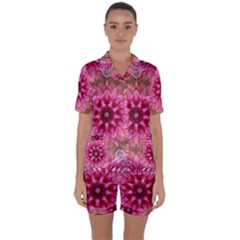 Flower Mandala Art Pink Abstract Satin Short Sleeve Pyjamas Set by Wegoenart
