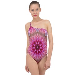 Flower Mandala Art Pink Abstract Classic One Shoulder Swimsuit by Wegoenart