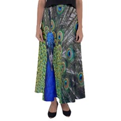 Peacock Close Up Plumage Bird Head Flared Maxi Skirt by Wegoenart