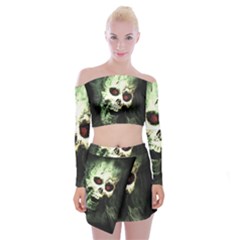Screaming Skull Human Halloween Off Shoulder Top With Mini Skirt Set by Wegoenart