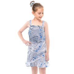 Marbled Paper Mottle Color Movement Blue White Kids  Overall Dress by Wegoenart