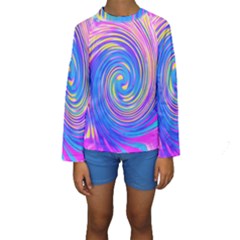 Cool Abstract Pink Blue And Yellow Twirl Liquid Art Kids  Long Sleeve Swimwear by myrubiogarden