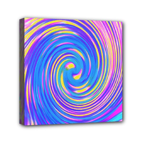 Cool Abstract Pink Blue And Yellow Twirl Liquid Art Mini Canvas 6  X 6  (stretched) by myrubiogarden