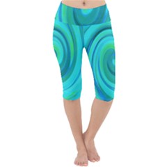 Groovy Cool Abstract Aqua Liquid Art Swirl Painting Lightweight Velour Cropped Yoga Leggings by myrubiogarden