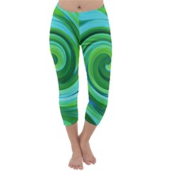 Groovy Abstract Turquoise Liquid Swirl Painting Capri Winter Leggings  by myrubiogarden