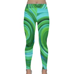 Groovy Abstract Turquoise Liquid Swirl Painting Classic Yoga Leggings by myrubiogarden