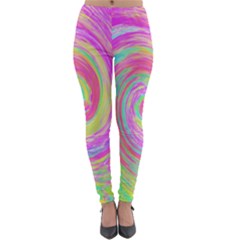 Groovy Abstract Pink And Blue Liquid Swirl Painting Lightweight Velour Leggings by myrubiogarden