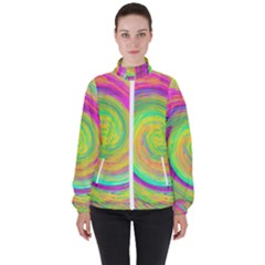 Groovy Abstract Purple And Yellow Liquid Swirl High Neck Windbreaker (women) by myrubiogarden