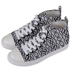 Black And White Intricate Modern Geometric Pattern Women s Mid-top Canvas Sneakers by dflcprintsclothing