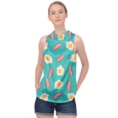 Bacon And Egg Pop Art Pattern High Neck Satin Top by Valentinaart