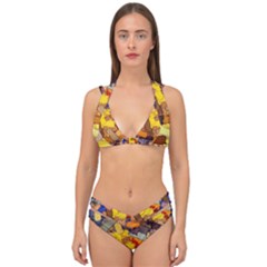 Texture Painting Plot Graffiti Double Strap Halter Bikini Set by Pakrebo