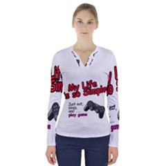 My Life Is Simple V-neck Long Sleeve Top by Ergi2000