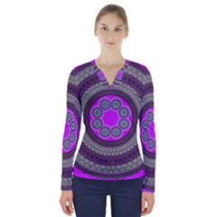 Round Pattern Ethnic Design V-neck Long Sleeve Top by Pakrebo
