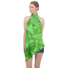 Mosaic Tile Geometrical Abstract Halter Asymmetric Satin Top by Pakrebo