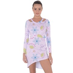 Floral Background Bird Drawing Asymmetric Cut-out Shift Dress by Pakrebo
