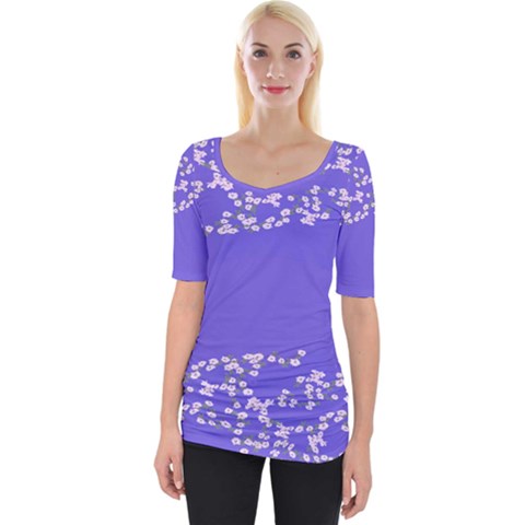 Lavender Florals Wide Neckline Tee by 1dsign