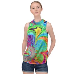 Fractal Art Psychedelic Fantasy High Neck Satin Top by Pakrebo