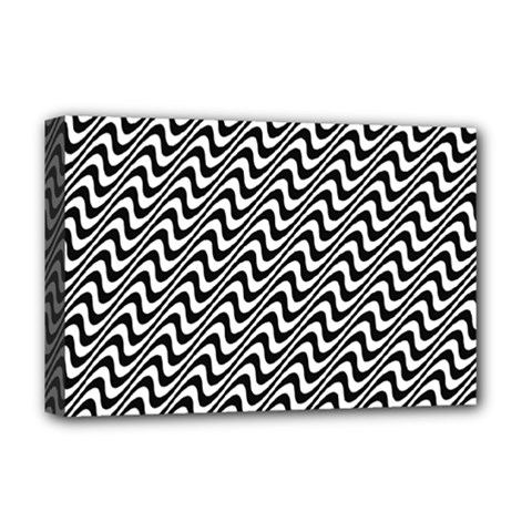 White Line Wave Black Pattern Deluxe Canvas 18  X 12  (stretched) by Pakrebo