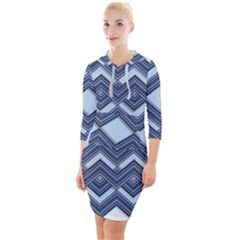 Textile Texture Fabric Zigzag Blue Quarter Sleeve Hood Bodycon Dress by Pakrebo