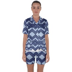 Textile Texture Fabric Zigzag Blue Satin Short Sleeve Pyjamas Set by Pakrebo