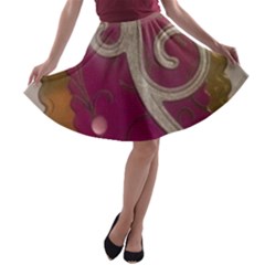 Purple Flower With Shine A-line Skater Skirt by DeneWestUK