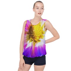 Purple, Pink And White Dahlia With A Bright Yellow Center Bubble Hem Chiffon Tank Top by myrubiogarden