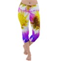 Purple, Pink And White Dahlia With A Bright Yellow Center Lightweight Velour Capri Yoga Leggings View1