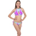 Abstract Pink Hibiscus Bloom With Flower Power Cross Front Halter Bikini Set View1