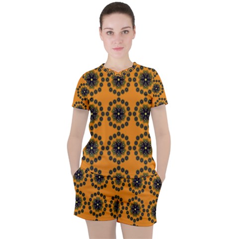 Abstract Template Flower Women s Tee And Shorts Set by Pakrebo