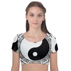 Yin Yang Eastern Asian Philosophy Velvet Short Sleeve Crop Top  by Pakrebo