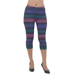 Stripes Pink Purple Teal Grey Lightweight Velour Capri Leggings  by BrightVibesDesign