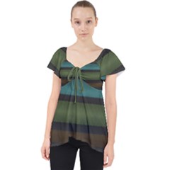 Stripes Teal Yellow Brown Grey Lace Front Dolly Top by BrightVibesDesign
