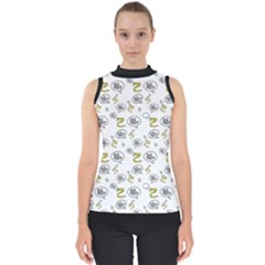 No Step On Snek Do Not Bubble Speech Pattern White Background Meme Mock Neck Shell Top by snek