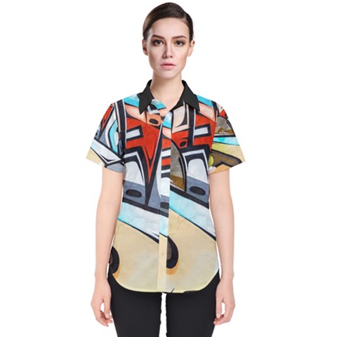 Blue Face King Graffiti Street Art Urban Blue And Orange Face Abstract Hiphop Women s Short Sleeve Shirt by genx
