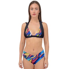 Urban Colorful Graffiti Brick Wall Industrial Scale Abstract Pattern Double Strap Halter Bikini Set by genx